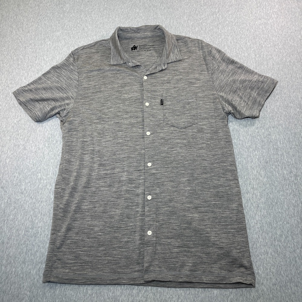 Woolly Clothing Co Merino Wool Shirt Mens Large L Gray Button Up Short Sleeve